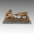 Nude Figure Statue Lady Sheep Bronze Sculpture, a. Gory TPE-141